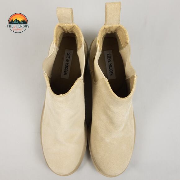 Steve Madden Combat Howler Suede Leather Block Heel Ankle Boot Tan Beige Sz 10 - Picture 6 of 16